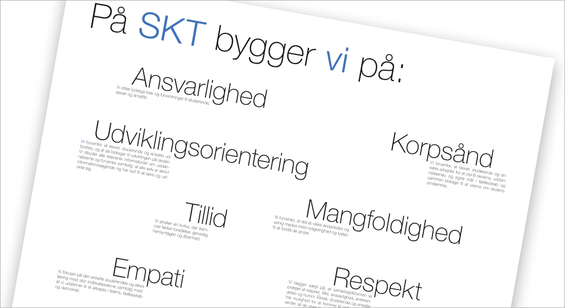 Plakat med SKT's værdier